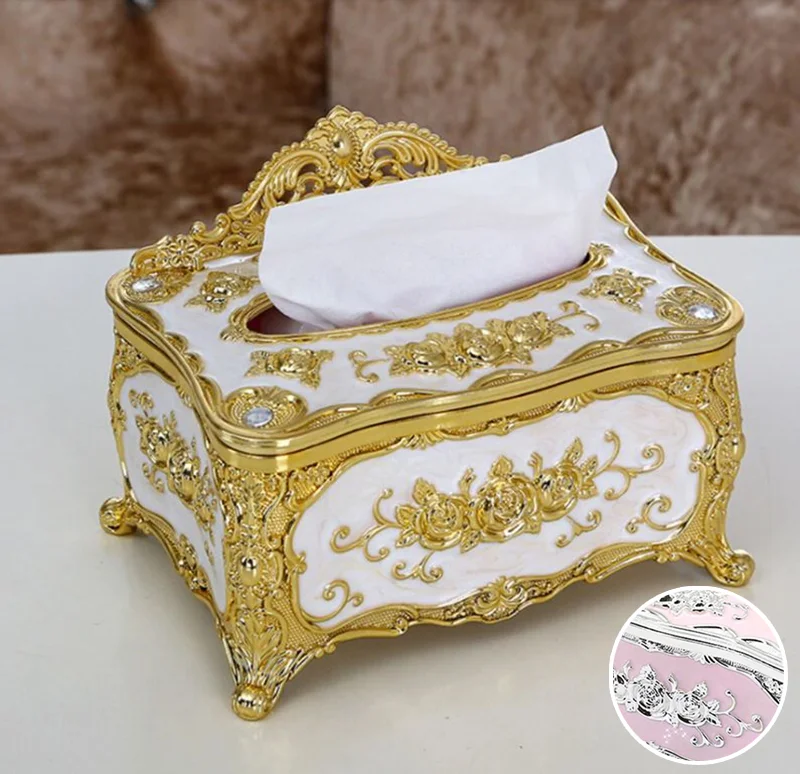 ロココ調ティッシュケース ゴールドホワイト