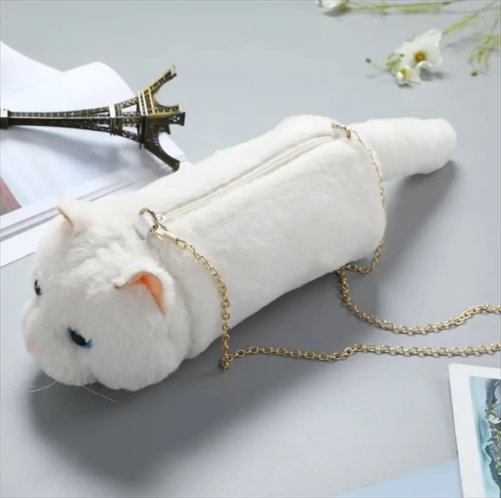 猫型ファーショルダーバッグ ホワイト チェーンストラップ
