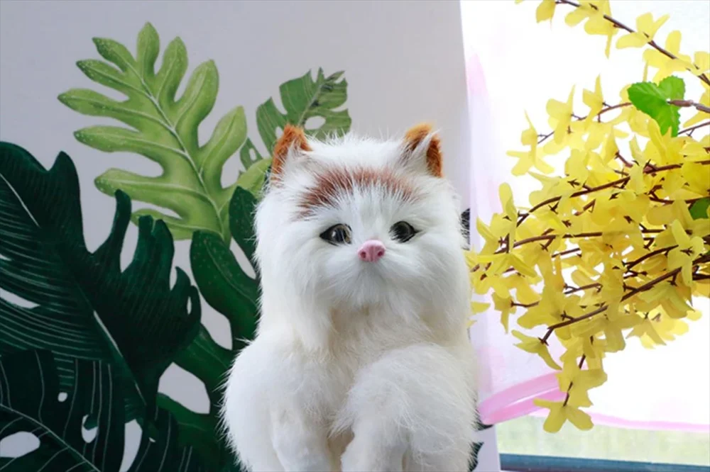 立つリアル猫ぬいぐるみ ラビットファー 三毛猫