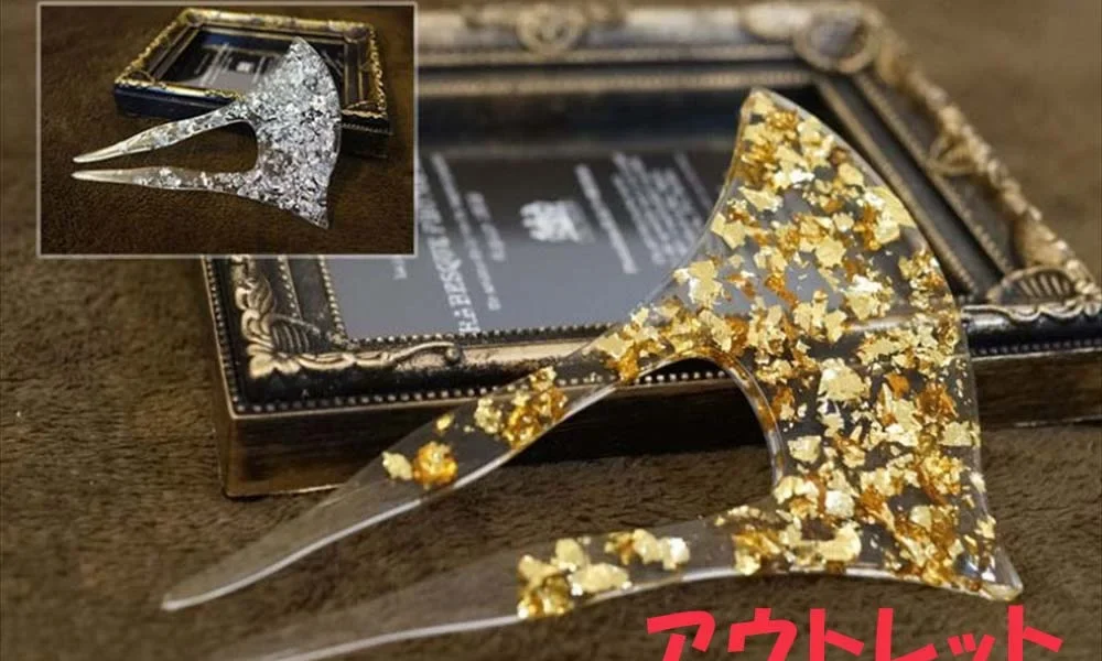 バチ型かんざし クリア 金箔・銀箔 アウトレット訳あり｜成人式・結婚式・浴衣に
