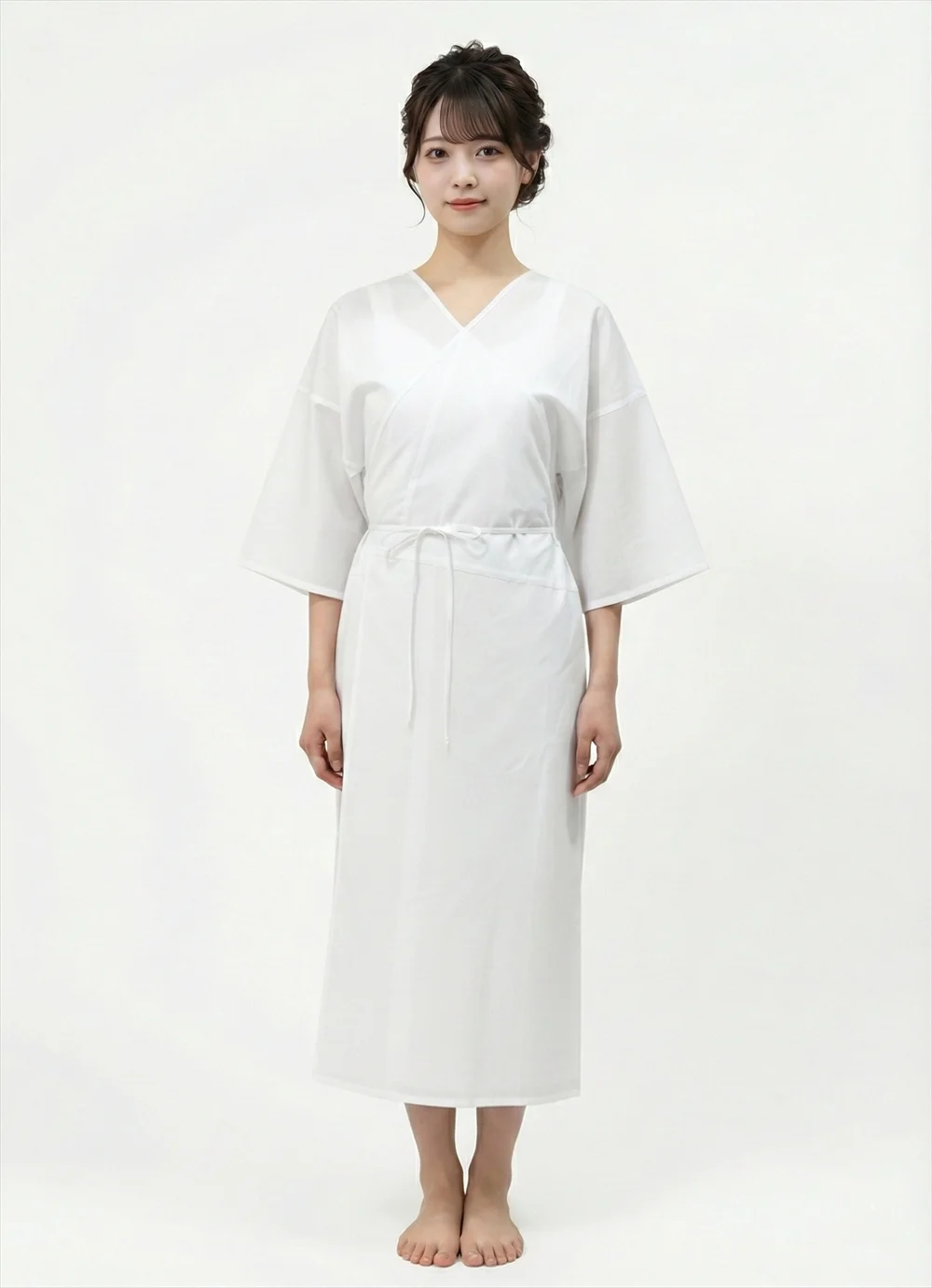 袖あり和装肌着ワンピース 着用イメージ（モデル）