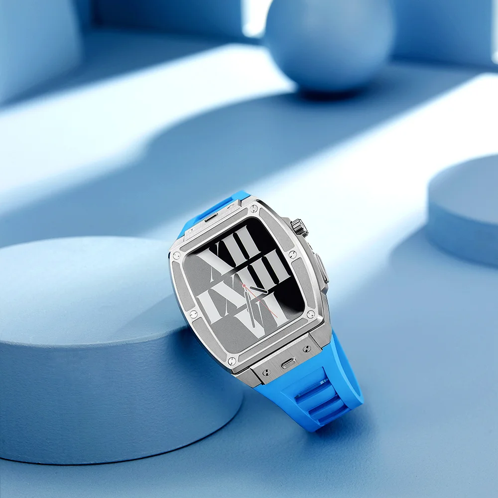 ローズゴールドケース×ブルーバンド Apple Watch互換バンド