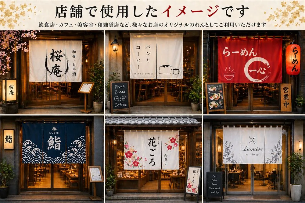 飲食店・カフェ・美容室・銭湯・和雑貨店でのオリジナルのれん使用例